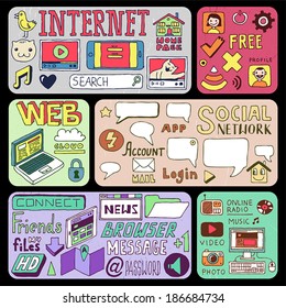 Internet doodles banners. Vector illustration.