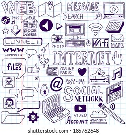 Internet doodles set. School notebook. Vector illustration.