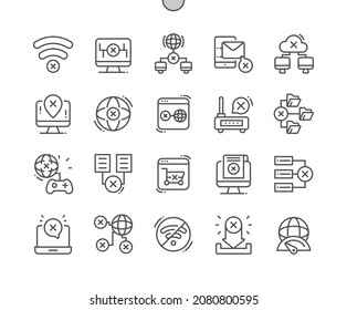 Internet down. Disconnection. Wifi not work. Message not sent. Low speed internet. Pixel Perfect Vector Thin Line Icons. Simple Minimal Pictogram