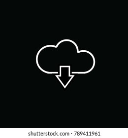 internet download from cloud online storage drive vector icon eps10 white smooth line vector with black background for websites and projects