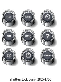 Internet download icons on modern rubber vector button set