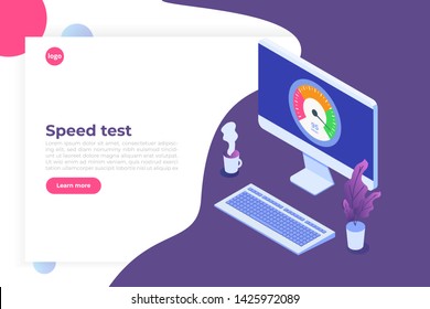 Internet download Speed test isometric concept. Vector illustration