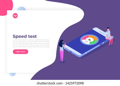 Internet download Speed test isometric concept. Vector illustration