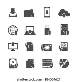 Internet download symbols collection for computer and mobile electronic devices black icons set isolated vector illustration