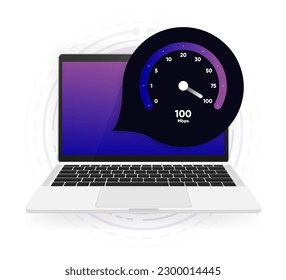 Internet download and upload speed test gauge. Internet speed test software and network performance information. Internet connection speed test. Modern design for software. Vector illustration.