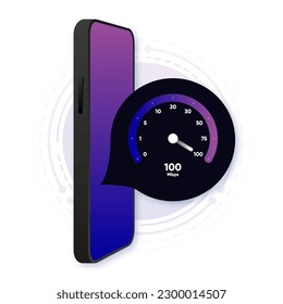 Internet download and upload speed test gauge. Internet speed test software and network performance information. Internet connection speed test. Modern design for software. Vector illustration.