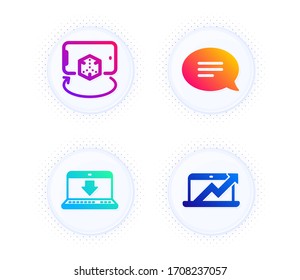 Internet downloading, Augmented reality and Chat icons simple set. Button with halftone dots. Sales diagram sign. Load data, Phone simulation, Speech bubble. Sale growth chart. Technology set. Vector