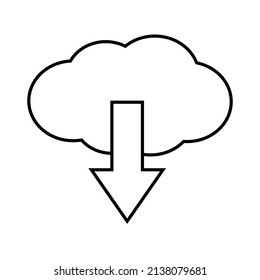 Internet downolad line icon. Web cloud and downward arrow . Vector Illustration