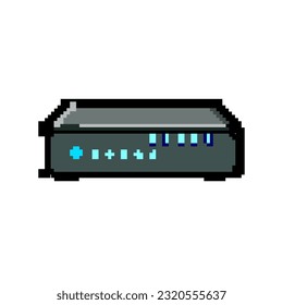 internet dsl modem game pixel art retro vector. bit wifi hub, lan antenna internet dsl modem. old vintage illustration
