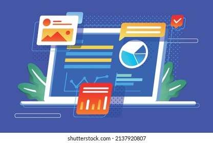 Internet e-commerce, people communicate in front of a computer, vector illustration