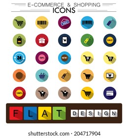 internet e-commerce shopping & business flat design vector icons set. The graphic also represents concepts like shopping cart, online discount, sale, mobile buy sell goods, badges