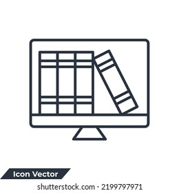 Internet education book on screen icon logo vector illustration. online library symbol template for graphic and web design collection