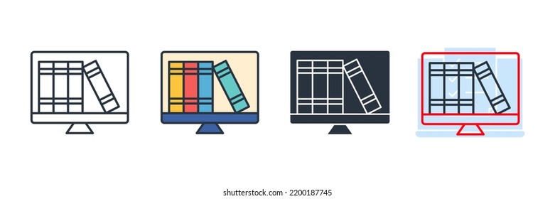 Internet education book on screen icon logo vector illustration. online library symbol template for graphic and web design collection