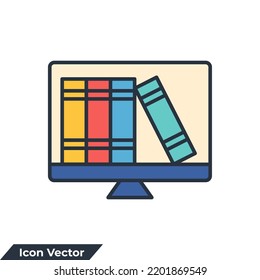 Ilustración vectorial del libro de educación en Internet en el icono de pantalla. plantilla de símbolo de biblioteca en línea para colección de diseño gráfico y web