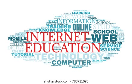 Internet education concept. Distance learning word cloud collage. E-learning illustration