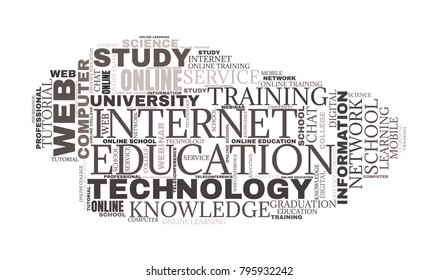Internet education concept. Distance learning word cloud collage. E-learning illustration