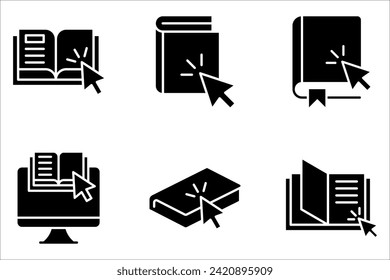 internet education concept icon set, e-learning resources, distant online courses on white background
