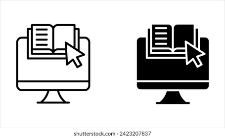 internet education concept icon set, e-learning resources, distant online courses on white background