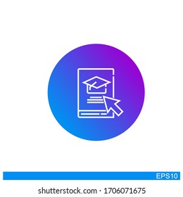 internet education concept,distant online courses, e-learning resources.book icon with a picture of a toge hat and cursor.vector design
