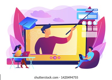 Internet Education, Remote Website Development School. Online Workshop, Online Topic Course, Distance Web Learning, Connect To Our Workshop Concept. Bright Vibrant Violet Vector Isolated Illustration