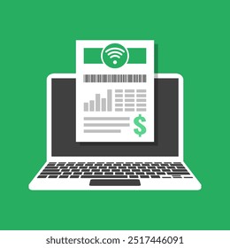 Factura electrónica de Internet mostrada en la pantalla del ordenador portátil, Ilustración vectorial de pago en línea