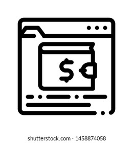Internet Electronic Wallet Vector Thin Line Icon. Online Transactions, Financial Internet Banking Payment Operation Linear Pictogram. Money Deposit Currency Exchange Contour Illustration