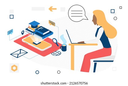 Internet electronically supported learning student. Remote online studying courses couch platform access