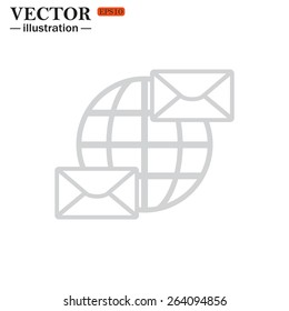 Internet e-mai, envelope lette, Globe. new icon. vector design