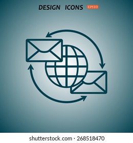 Internet e-mai, envelope lette, Globe. icon. vector design
