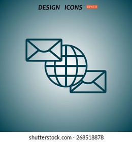 Internet e-mai, envelope lette, Globe. icon. vector design