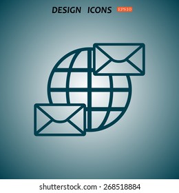 Internet e-mai, envelope lette, Globe. icon. vector design