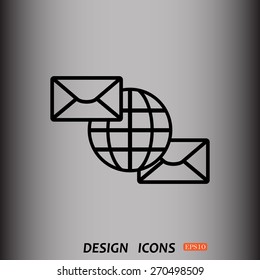 Internet e-mai, envelope lette, Globe. icon. vector design