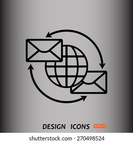 Internet e-mai, envelope lette, Globe. icon. vector design