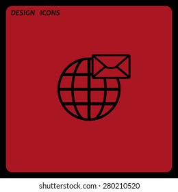 Internet e-mai, envelope lette, Globe. icon. vector design. Flat design style 