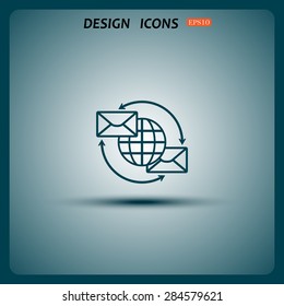 Internet e-mai, envelope lette, Globe. icon. vector design