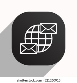 Internet e-mai, envelope lette, Globe. icon. vector design, black button for Mobile Applications
