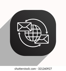 Internet e-mai, envelope lette, Globe. icon. vector design, black button for Mobile Applications