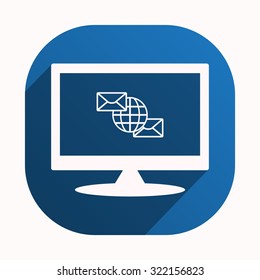 Internet e-mai, envelope lette, Globe. icon. vector design, blue button for Mobile Applications