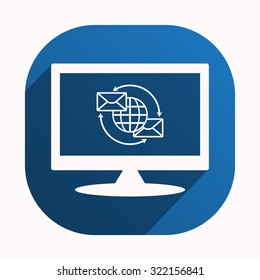 Internet e-mai, envelope lette, Globe. icon. vector design, blue button for Mobile Applications