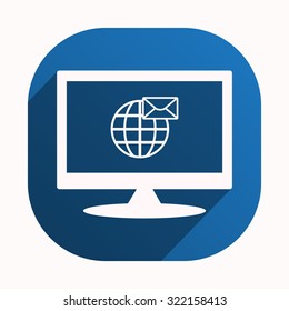 Internet e-mai, envelope lette, Globe. icon. vector design, blue button for Mobile Applications