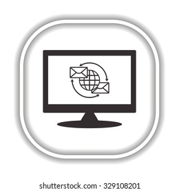 Internet e-mai, envelope lette, Globe.  Modern design flat style icon