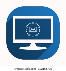 Internet e-mai. icon. vector design, blue button for Mobile Applications