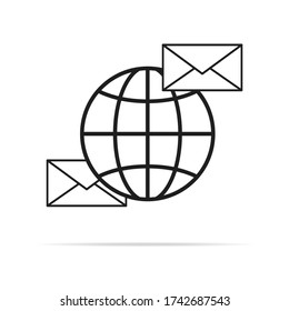 Internet email, envelope lette, globe. Vector EPS illustration