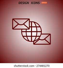 Internet e-mail, envelope letter, Globe. icon. vector design