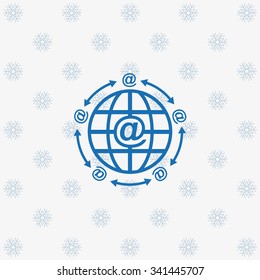 Internet e-mail. icon. vector design background with snowflakes