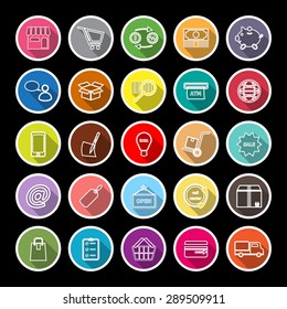 Internet entrepreneur line flat icons with long shadow, stock vector
