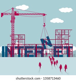 Internet erection, A group of businessmen walked to the building site.