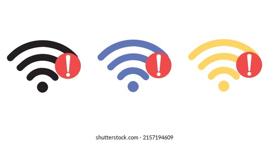 Internet error icon vector, no wifi signal, no internet signal vector icon isolated on white background in three different color concepts