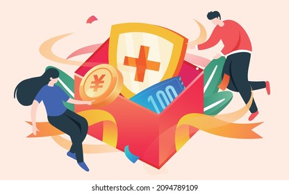 Internet financial wealth management character illustration property security shield poster