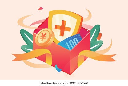 Internet financial wealth management character illustration property security shield poster